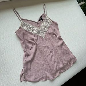 Express Satin V-Neck Lace Tank top in Mauve Size Small